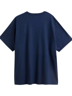 T-shirt grande taille en coton marine uni coupe droite à col rond
