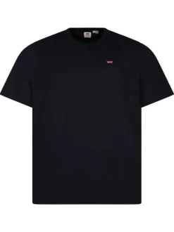 T-shirt grande taille noir en coton uni avec logo coupe droite col rond