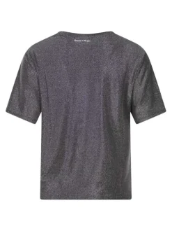 T-shirt gris anthracite à lurex avec une coupe droite fluide et un col rond