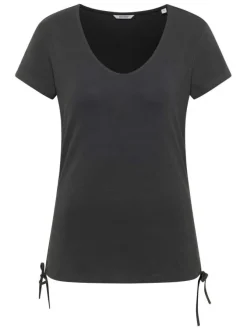 T-shirt gris anthracite uni avec un col v profond et des manches courtes