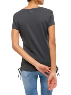 T-shirt gris anthracite uni avec un col v profond et des manches courtes