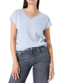 T-shirt gris bleu uni avec une coupe droite et des manches courtes