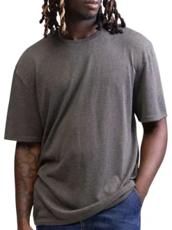 T-shirt gris chiné avec une coupe droite un col rond et des manches courtes