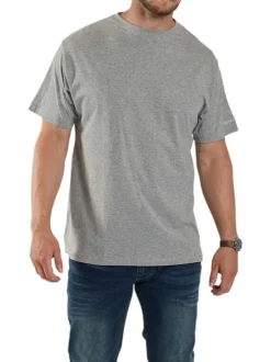 T-shirt gris chiné en coton avec un col rond et une coupe droite