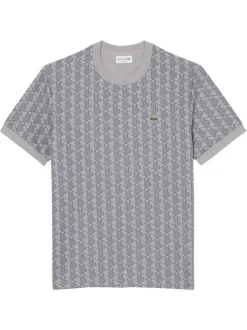 T-shirt gris à coupe droite pourvu d'un col rond et de manches courtes