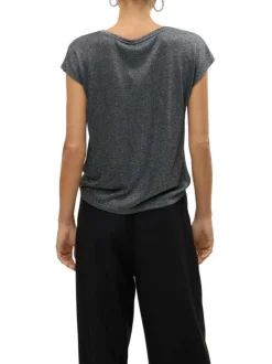 T-shirt gris à coupe fluide et un col rond avec du lurex argenté