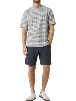 T-shirt gris structuré à motifs avec une coupe droite et un col rond