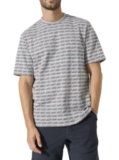 T-shirt gris structuré à motifs avec une coupe droite et un col rond
