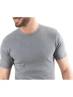 T-shirt gris uni en coton premium avec manches courtes et col rond