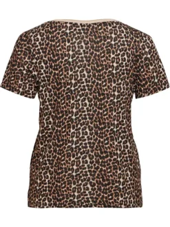 T-shirt à imprimé léopard avec un aspect légèrement délavé et un col v