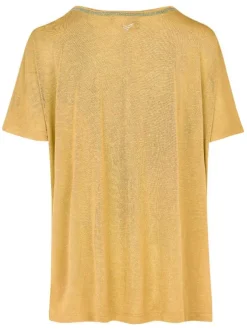 T-shirt jaune en maille dévorée à coupe ample col v et à manches courtes