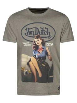 T-shirt kaki avec un imprimé pin-up à l'avant et une coupe droite