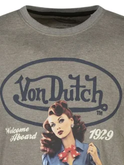 T-shirt kaki avec un imprimé pin-up à l'avant et une coupe droite