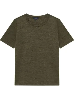 T-shirt kaki à coupe droite pourvu d'un col rond et de manches courtes