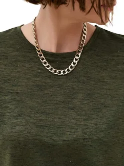 T-shirt kaki à coupe droite pourvu d'un col rond et de manches courtes