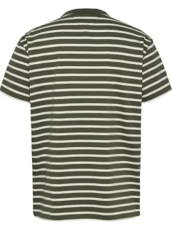 T-shirt kaki rayé en coton avec logo iconique sur la poitrine avec un col rond