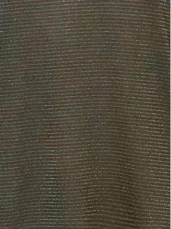 T-shirt kaki rayé en lurex argenté coupe droite et col rond profond