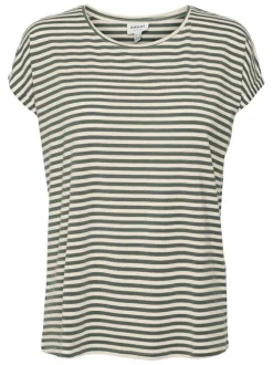 T-shirt kaki à rayures horizontales avec une coupe droite et un col rond