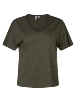 T-shirt kaki à rayures pourvu de manches courtes et d'une coupe large