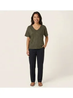 T-shirt kaki à rayures pourvu de manches courtes et d'une coupe large