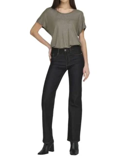 T-shirt kaki satiné avec une coupe ample et un col rond large