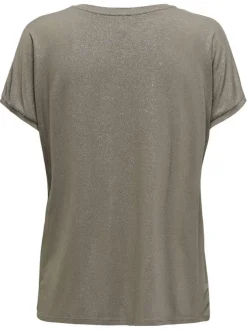 T-shirt kaki satiné avec une coupe ample et un col rond large