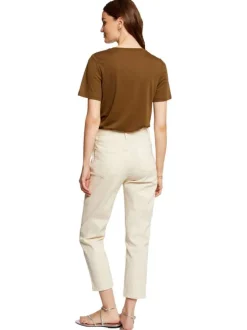T-shirt kaki strass à coupe droite col rond et à manches courtes