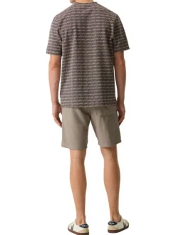 T-shirt kaki structuré à motifs avec une coupe droite et un col rond