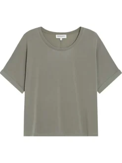 T-shirt kaki uni avec une coupe droite et des manches courtes