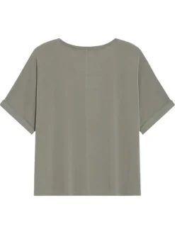 T-shirt kaki uni avec une coupe droite et des manches courtes