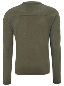 T-shirt kaki uni coupe droite avec un col rond et un empiècement à la poitrine