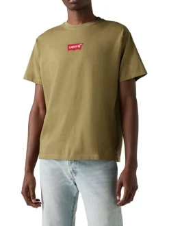 T-shirt kaki uni droit à col rond et à manches courtes et patch à la poitrine