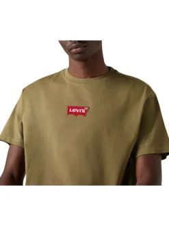 T-shirt kaki uni droit à col rond et à manches courtes et patch à la poitrine