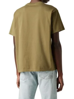 T-shirt kaki uni droit à col rond et à manches courtes et patch à la poitrine