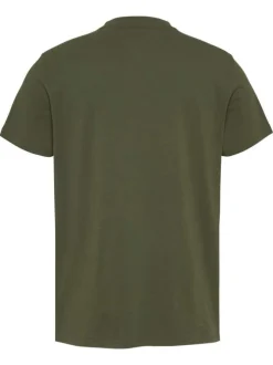 T-shirt kaki uni en coton avec le nom de la marque et un col rond droit