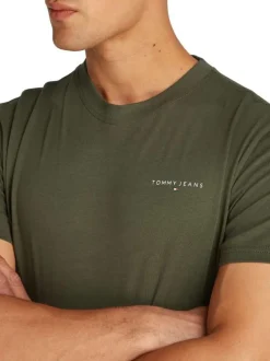 T-shirt kaki uni en coton avec le nom de la marque et un col rond droit