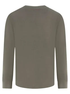 T-shirt kaki uni en coton avec une coupe droite et un col rond