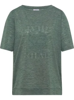 T-shirt kaki uni pourvu d'un col rond et de manches courtes