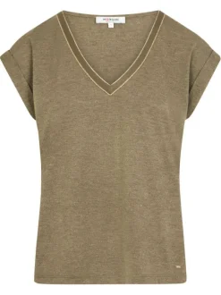 T-shirt kaki uni pourvu d'une coupe droite et d'un col en V