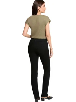 T-shirt kaki uni pourvu d'une coupe droite et d'un col en V