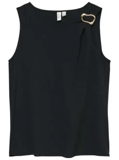 T-shirt léger noir uni avec col rond et effet drapé sur une épaule