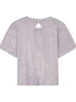 T-shirt lilas chiné avec palmier floqué à la poitrine en coton à col rond et manches courtes