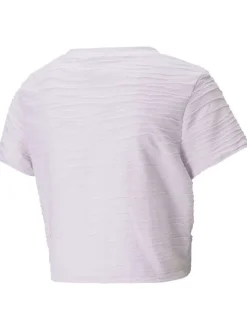 T-shirt lilas uni coupe régular avec un col rond et un effet noué sur le devant