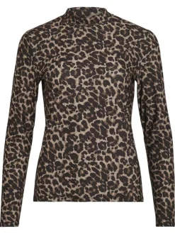 T-shirt léopard imprimé avec une coupe droite et des manches longues