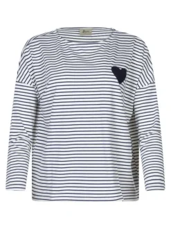 T-shirt à manches 3/4 bleu marine rayé à coupe droite et à col rond