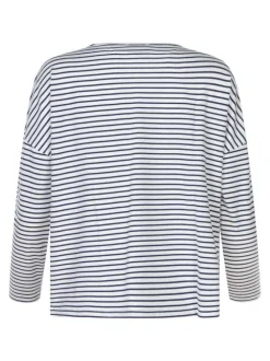 T-shirt à manches 3/4 bleu marine rayé à coupe droite et à col rond