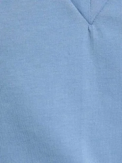 T-shirt manches courtes bleu-gris uni à coupe droite avec épaulettes et un col v