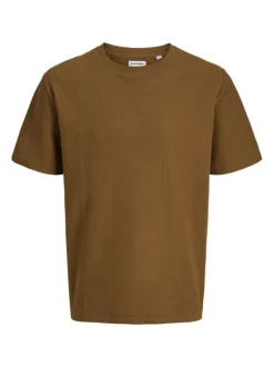 T-shirt à manches courtes camel uni avec une coupe droite et un col rond