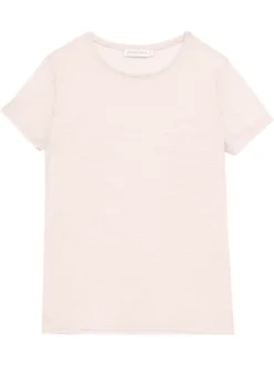 T-shirt manches courtes écru pailleté avec un col rond et une coupe droite
