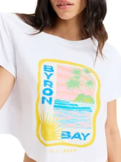 T-shirt manches courtes en coton biologique blanc imprimé à coupe droite